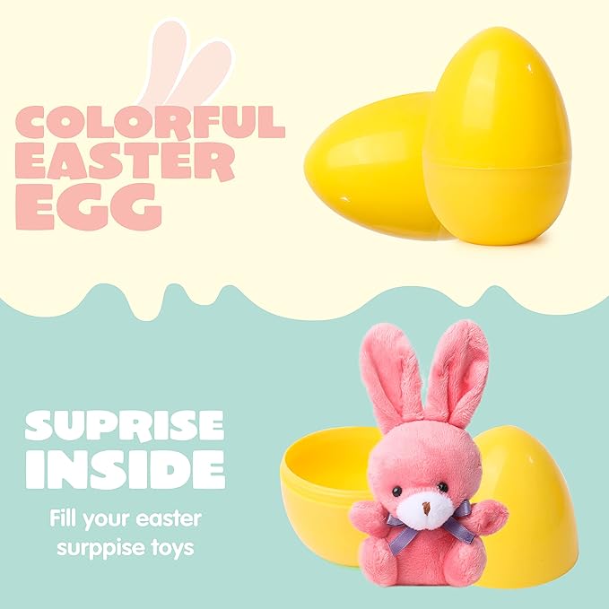 JOYIN 24 Pcs Filled Easter Eggs Plush Toy, Bright Colorful Eggs Prefilled with Variety Plush Bunnies for Kids Toddlers, Easter Basket Stuffers and Party Favors