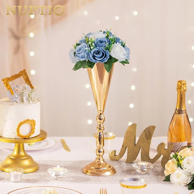NUPTIO Flower Balls Wedding Table Centerpieces, Dusty Blue & White Roses | 2 Pcs Artificial Silk Floral Bouquet Arrangement, for Bridal Shower, Birthday Party, Quinceanera, Event Decorations