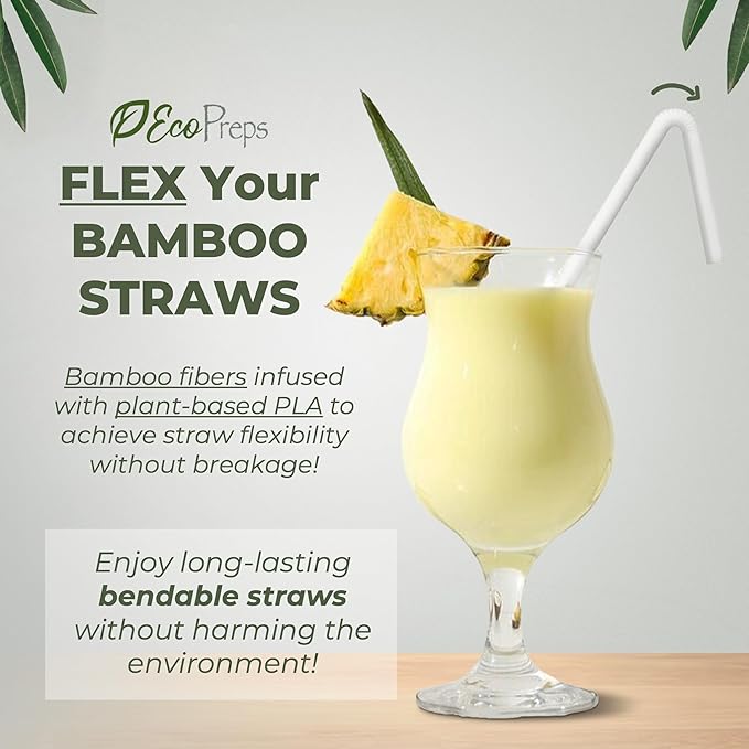 EcoPreps Flexible Biodegradable Bamboo Fiber Straws, 120 Count | 100% Compostable, Plastic-Free, Eco-Friendly Drinking Straws for Cold Drinks | 7.8'' Bendable, Disposable Bamboo Fiber Straw (120 PCS)