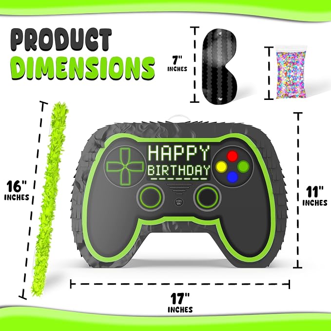 Video Gaming Pinata Controller Set, Great for Gamer Birthday Decorations, Pinatas, Birthday for Boys, Level Up Party Supplies, fits Pinata Stuffers