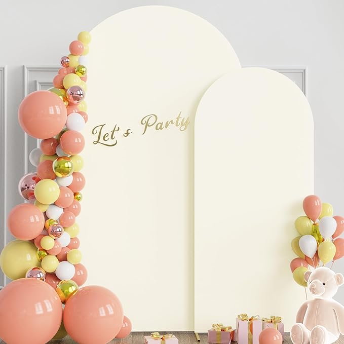 Wokceer Wedding Arch Backdrop Cover 7.2FT, 6FT Spandex Fitted Ivory Arch Covers 2 Set Round Top Chiara Arches Backdrop Cover for Birthday Party Ceremony Banquet Decoration
