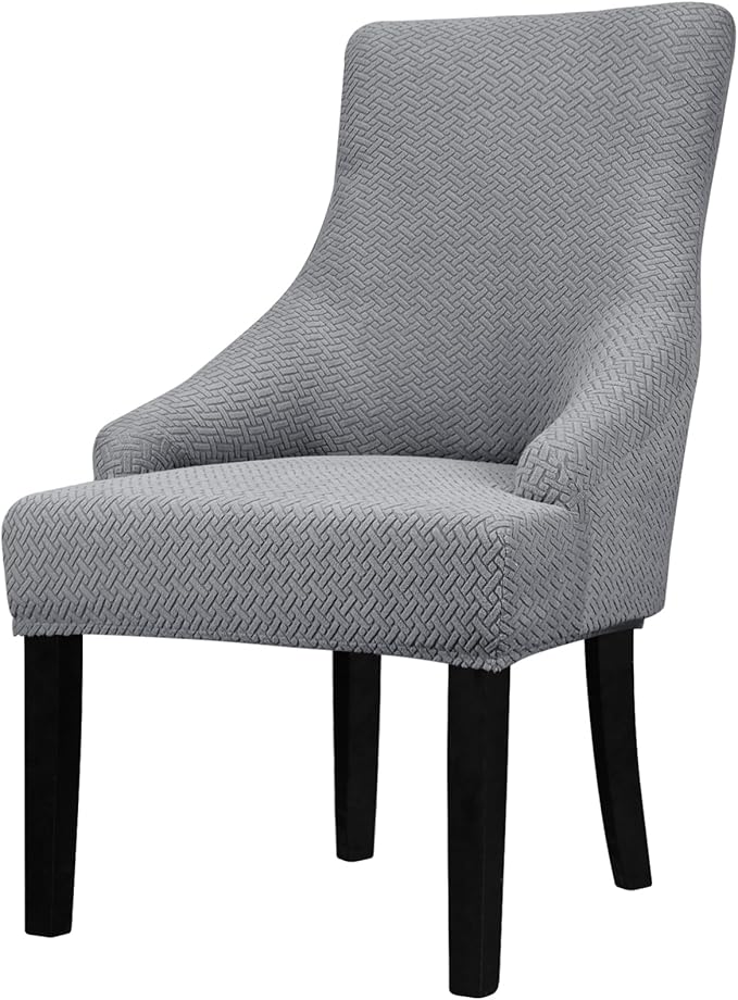 Lellen Velvet Stretch Wingback Chair Cover Slipcover - Reusable Protector Cover for Dining Room Banquet Home Decor etc Machine Washable Hand Washable (01 T-Shaped Twill Sliver Grey, 1PC)