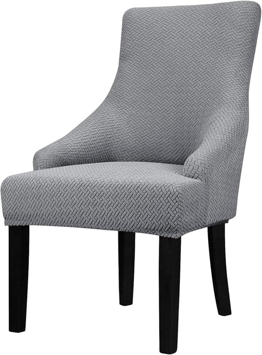 Lellen Velvet Stretch Wingback Chair Cover Slipcover - Reusable Protector Cover for Dining Room Banquet Home Decor etc Machine Washable Hand Washable (01 T-Shaped Twill Sliver Grey, 1PC)