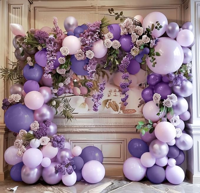 Purple Balloon Garland Kit - Double Stuffed Dark Purple Lavender Balloon Arch Latex Pearl Lilac Color for Baby Shower Birthday Butterfly Wedding Fairy Floral Wild Flower Party Decor
