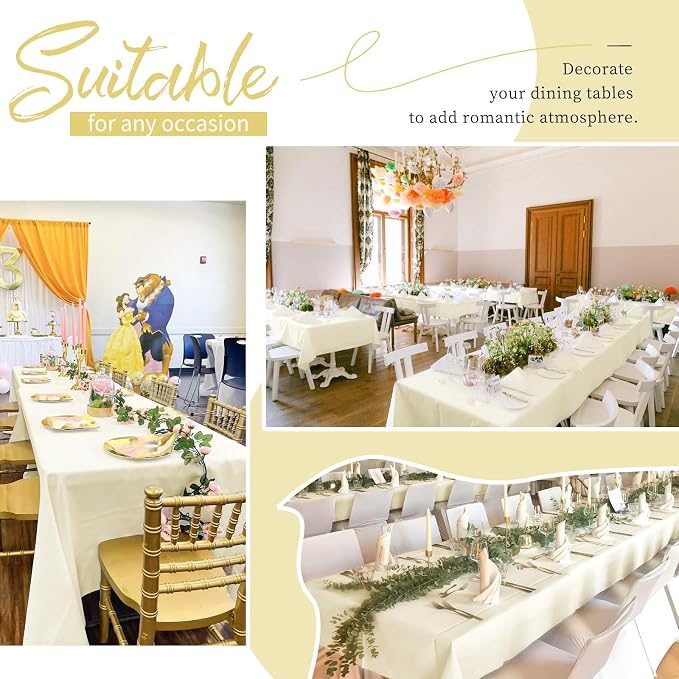 Showgeous 4 Pack Beige Tablecloth 60 x 102 Inch, Rectangle Table Cloth for 6 Foot Table, Wrinkle Resistant Washable Polyester Table Cover for Wedding Dining Table Buffet Parties and Camping