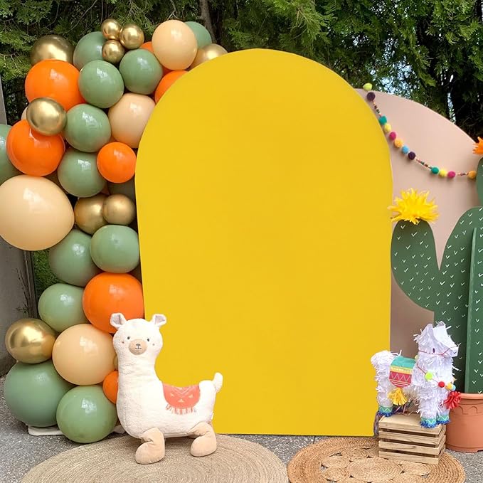 FOTSHARER Gold Wedding Arch Cover 4x7.2FT Spandex Arch Cover Backdrop Fabric Balloon Arch Covers for Bridal Baby Shower Chiara Backdrop Covers Boho Round Top Arches Stand Cover for Party Banquet Decor