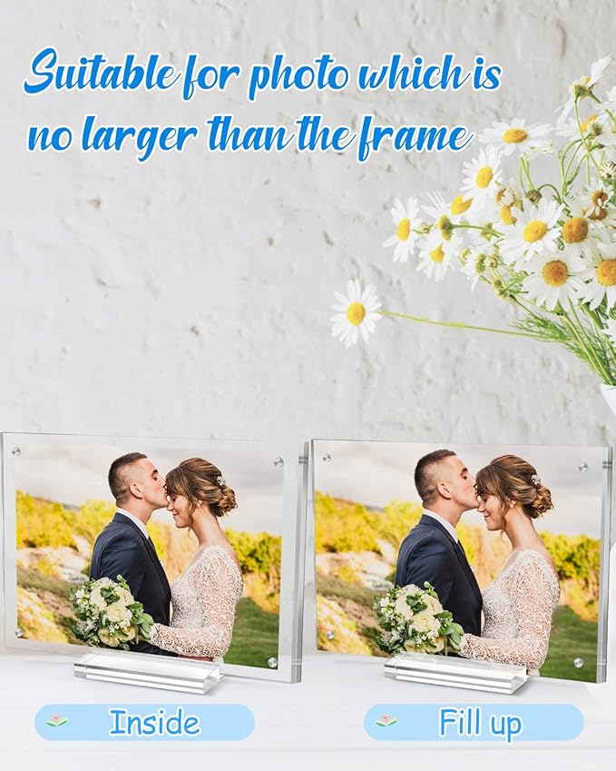 10 Pack Acrylic Picture Frame 5×7 Clear Double Sided Magnetic Photo Frame - Frameless Baby Friend Family Picture Desktop Display with Support Stand and Gift Boxes
