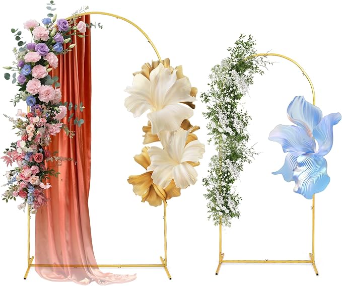 Metal Arch Backdrop Stand Set of 2 (7.2FT and 6FT), Gold Wedding Stand for Wedding, Baby Shower, Birthday Party, Graduation, Indoor, Outdoor, Balloons Flowers, Stable Base, Easy to Assemble