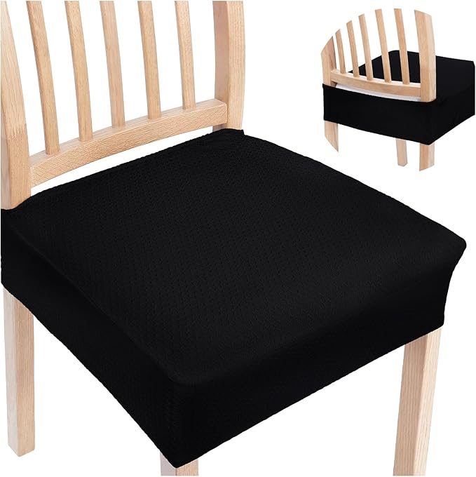 Smiry Stretch Jacquard Seat Covers for Dining Room Chairs Set of 2, Removable Washable Chair Seat Protector Slipcovers, No Rear Covers, Black