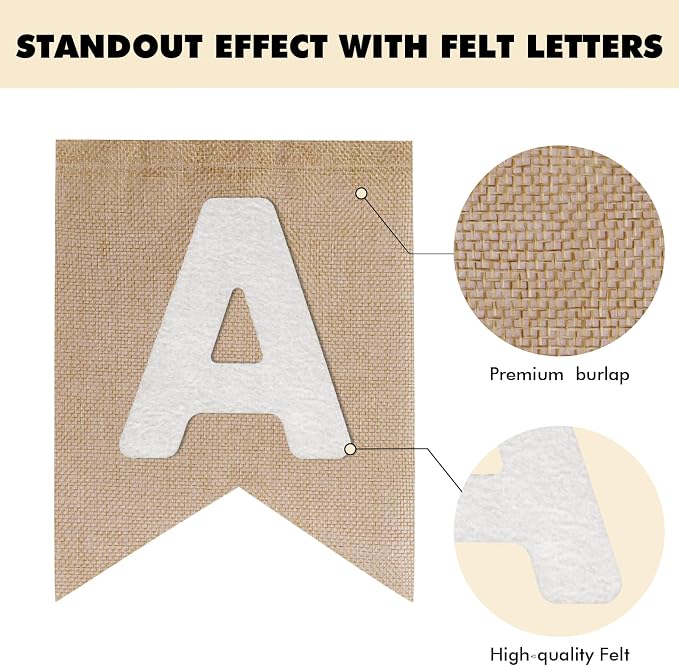 Custom Banner Kit, 28 Burlap Banner with 92 Felt Letters, Make Your Own Diy Customizable Kit for Birthday Wedding Party Decorations