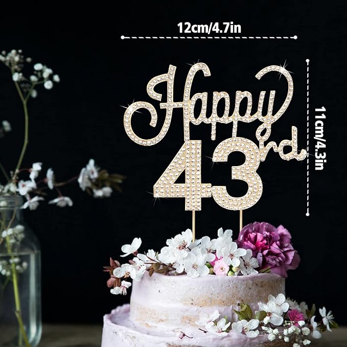 LINGTEER Happy 43rd Birthday Gold Rhinestone Cake Topper - Cheers to 43rd Birthday 43 Years Old Anniversary Party Cake Centerpieces Topper Decorations Gift Sign.