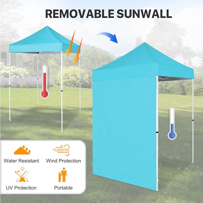 COOS BAY 5x5 Pop Up Canopy Tent with Side Wall, Easy Setup Portable Sun Shelter with Carry Bag, Outdoor Shade for Beach, Camping, Sports & Backyard, Light Blue