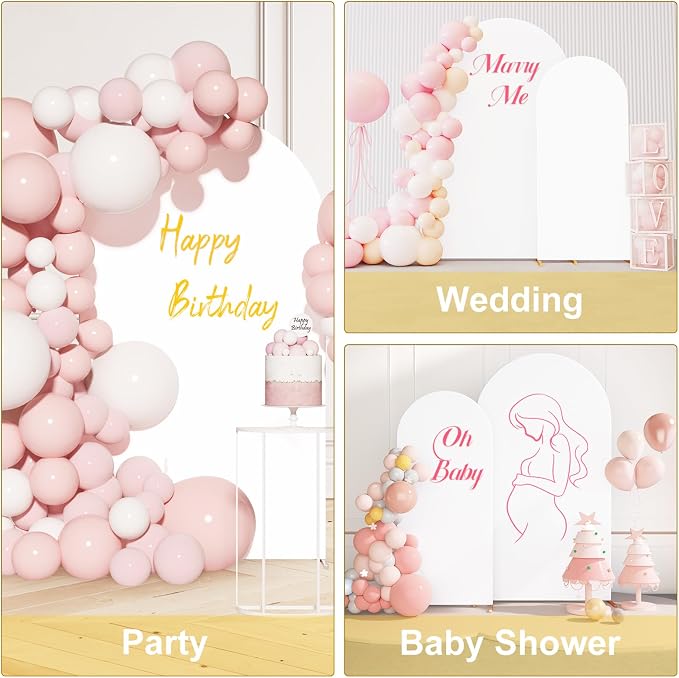 GRENTY Metal Arch Backdrop Stand and Cover Set 7.2FT/6.6FT/6FT, Wedding Arch Frame with Spiral Rotating Joint, 3 Wrinkle-Resistant Cover for Birthday, Anniversary, Wedding, Party, Baby Shower