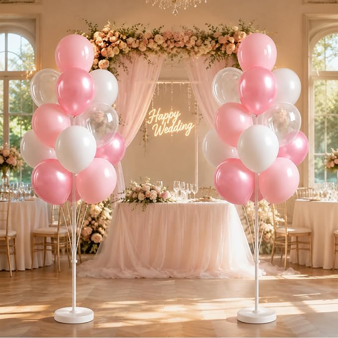 Balloon Column Kit for Floor-Balloon Columns with Stand,Clear Pastel Pearl Pink Balloon Base&Pole Tower Backdrop Decoration for Wedding,Bridal Baby Shower,Birthday Party,Bachelorette
