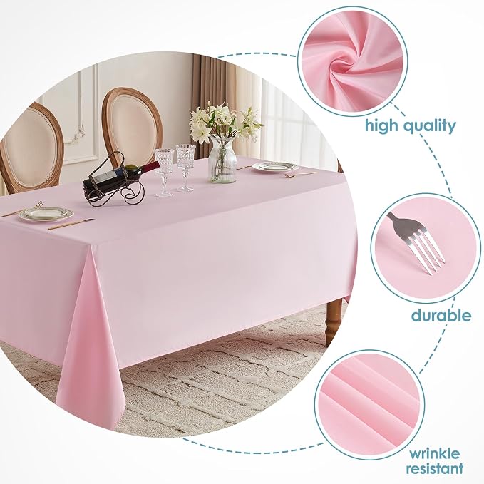 VidaFete Tablecloth 2 Pack 90 * 156inch Rectangle Table Cloth Polyester, Stain Wrinkle Resistant Polyester Dining Table Cover for Kitchen Dinning Party Wedding Rectangular Buffet Decoration(Pink)