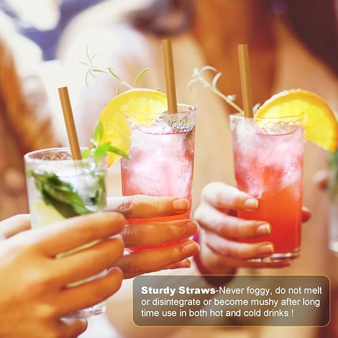 Biodegradable 200pcs Sugarcane Straws 8 Inch Compostable Disposable Drinking Straws Plastic Free Sturdy Smoothie Straws for Home Restaurant Parties Not Foggy
