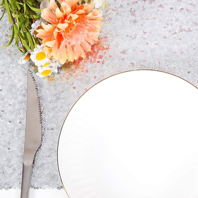 JYFLZQ Silver Sequin Table Runners 12"x72" Pack of 5 Glitter Sequin Fabric Table Linens - Sparkly Runners for Wedding & Birthday Party Decor