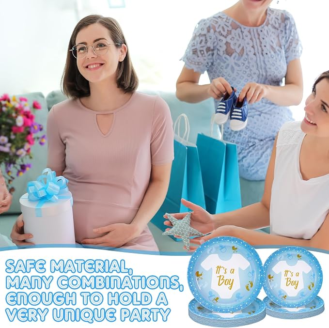 Tanlade 122 Pcs Boy Baby Shower Plates and Napkins It's a Boy Disposable Tableware Set Blue Paper Plates Napkins Forks Baby Shower Decorations Gender Reveal Party Supplies for 24 Guests
