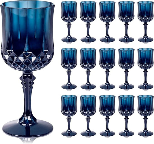 Ciaell 24PCS Blue Plastic Wine Glasses - 7 Oz Plastic Goblets for Party - Blue Vintage Drinking Glasses - Disposable Water Goblets Set for Wedding, Bar, Wine, Beer, Juice, Cocktail