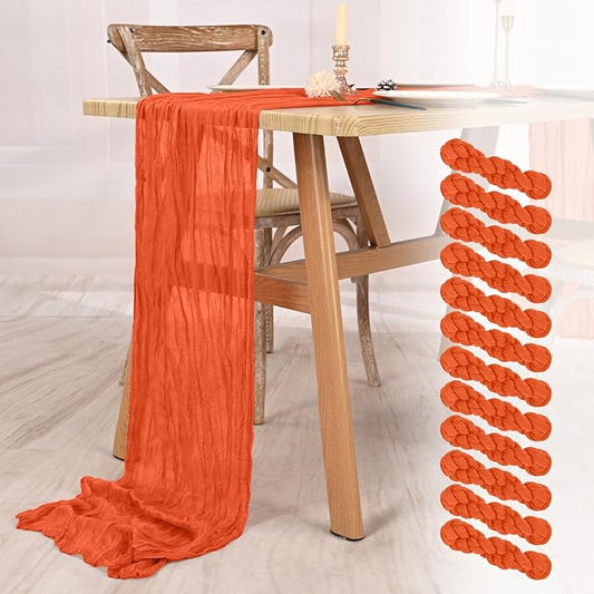 12 Pack Orange Cheesecloth Table Runner 10FT Boho Gauze Cheese Cloth Table Runner Rustic Sheer Fabric Table Runners for Wedding Bridal Shower Baby Shower Party(21.5×120 Inch)