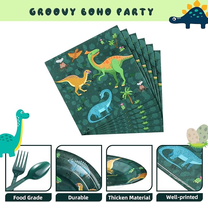 Yingzhao 240 Pcs Three Rex Birthday Decorations Boy Party Set, 3 Rex Birthday Decorations Boys, Serves 40 Guests, for Dinosaur Theme 3rd Party Supplies