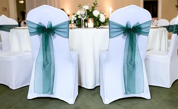 MDS® Pack of 300 Organza Chair Sashes for Wedding Decoration, Reusable Sheer Chair Bows for Banquet Chair Cover, Reception, Bridal Shower, Baby Shower, Birthday Party & Special Events - Hunter Green