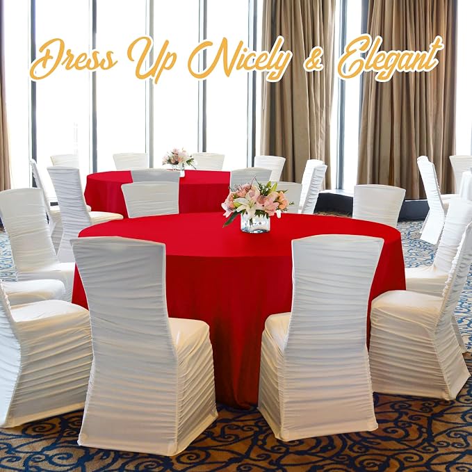 BRILLMAX 6 Pack Red Round Tablecloths 90 Inch for 60” Tables - 150 GSM Polyester Fabric, 15" Standard Drop, Water, Stain & Wrinkle Resistant Cloth Cover for Wedding Reception Banquet Dining Party