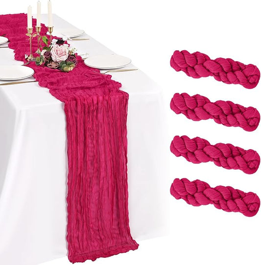 4 Pack Cheesecloth Table Runner 10FT Hot Pink Table Runner Boho Gauze Cheese Cloth Table Runners Long Rustic Sheer Table Decorations for Wedding Party Baby Bridal Shower Birthday Holiday Home