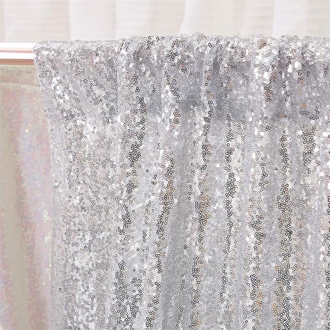 Eternal Beauty Sequin Backdrop Curtains, 2x8 Ft-2 Panels Silver Back Drop for Shimmer Photography Party Wedding Birthday Decor