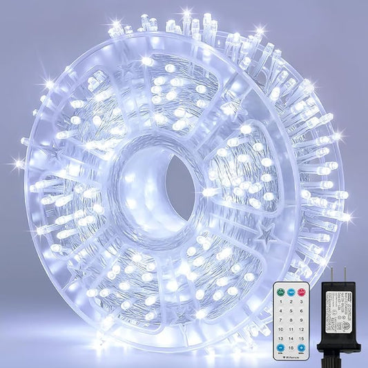 LAMPHOME 165ft Christmas Decorative Mini Lights, 500 LED Transparent Wire Fairy Starry String Lights Plug in, 16Lighting Modes for Indoor Outdoor Xmas Tree Wedding Party Decoration (White)