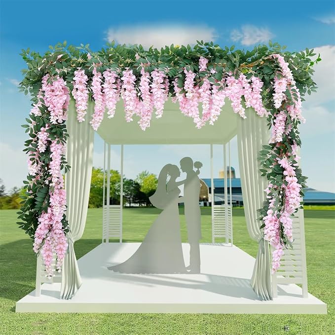 1pc/2pcs Encrypted Flower Vine Wisteria Artificial Flowers Garland,White Wisteria Hanging Flowers Flower Garland Decorations for Home Garden Outdoor Ceremony Wedding Arch Decoration (Pink, 2pcs)
