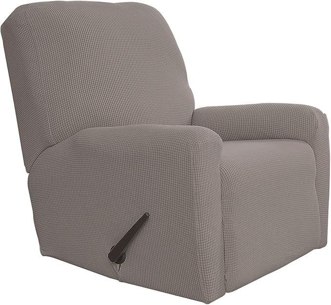 Easy-Going Recliner Stretch Sofa Slipcover Sofa Cover 4-Pieces Furniture Protector Couch Soft with Elastic Bottom, Spandex Jacquard Fabric Small Checks(Recliner,Taupe)