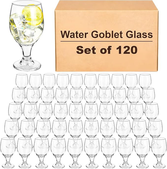 Patelai Set of 120 Water Goblet, 13.5 oz Clear Drinking Glasses Bulk Dishwasher Safe, Stemmed Water Glass for Juice Wine Beer Tea Sangria Cold Beverages, Reusable Glassware for Home Party Restaurant