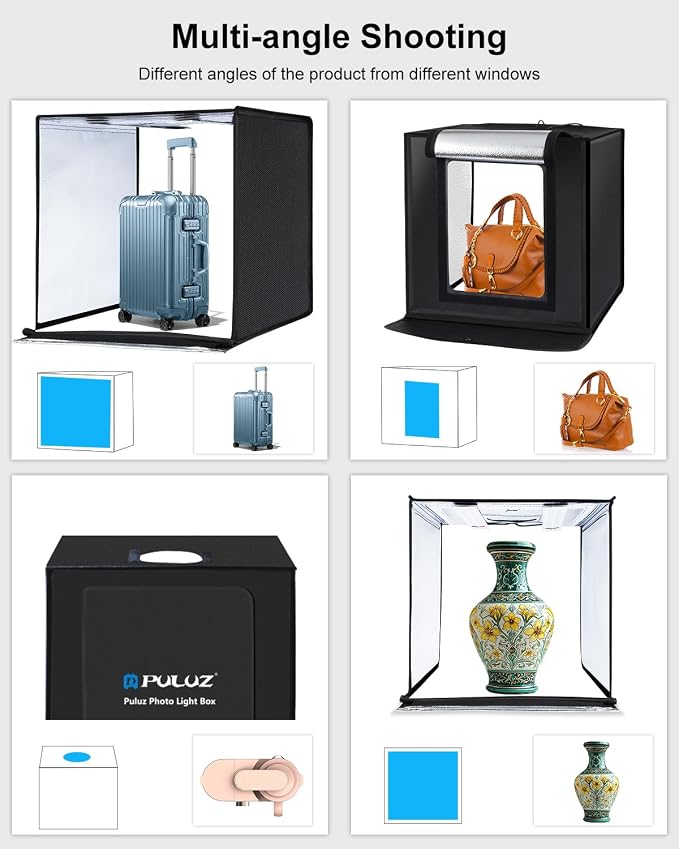 Photo Box, PULUZ 24"x24" Photo Studio Light Box for Photography Portable Large Lightbox Photo Booth Kit with 6 Colors Photo Backdrops-Dimmable 120pcs LED Beads, 5500K Lighting, US Plug