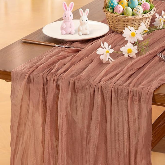 Socomi Dusty Rose Summer Cheesecloth Table Runner Boho Rustic Gauze 120 inch 10FT Cheese Cloth Sheer Runner for Wedding Party Baby Shower Birthday Home Decor Holiday Decorations