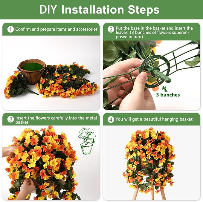 INQCMY Fake Flowers with Hanging Basket Realistic Artificial Begonias | Faux Plants UV Resistant for Outdoors Fall Decor, Silk Trailing Flower for Outside Windowsill Porch Patio Yard Planters
