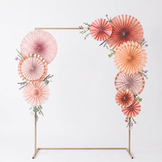 PapaKit 8-Piece Origami Paper Fan Set - Lustrous Pink Coral & Metallic Rose Gold | Reusable Hanging Pinwheel Wall Backdrop for Girls Birthday, Boho Baby Shower, Wedding & Bridal Party Decorations