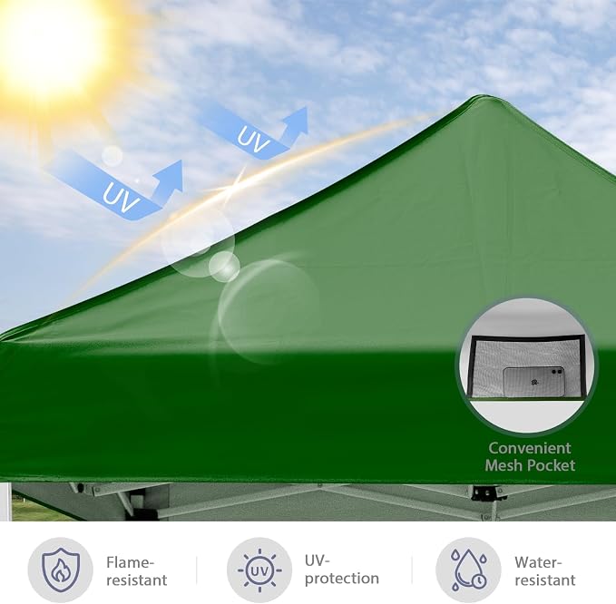 5x5 Pop Up Canopy Tent, Instant Portable Beach Canopy, Outdoor Tent with Carry Bag for Camping, Sports, Tailgating, Events, Green