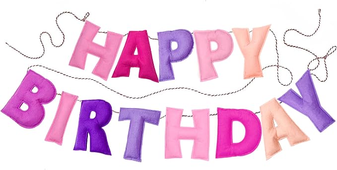 Pre-Strung Happy Birthday Banner - Felt Ball Garland - HAPPY BIRTHDAY Garland, Pink Birthday Decorations, Personalized Happy Birthday Sign for Birthday Decor, Party Decor, Photo Prop (Pink)