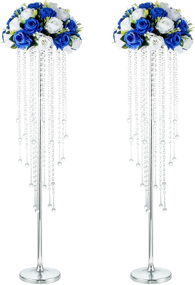 NUPTIO Silver Crystal Flower Vases for Weddings, 2 Pcs 39.4in Tall, Elegant Party Decorations