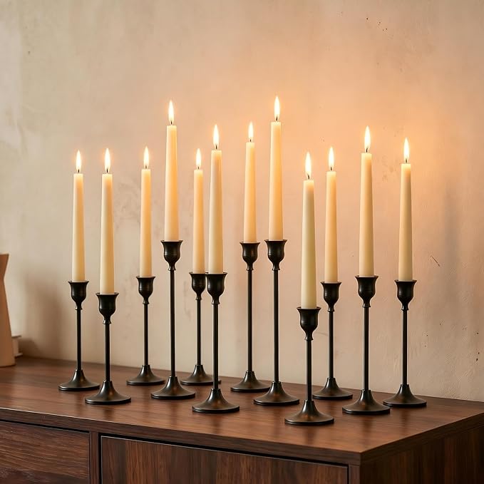 Nuptio Black Candle Holder Candlestick Holders 15 Pcs Candle Sticks Holder Metal Tapered Candle Holder, Taper Candle Holders for Wedding Christmas Party Celebration Mantel Dinner Home Decoration
