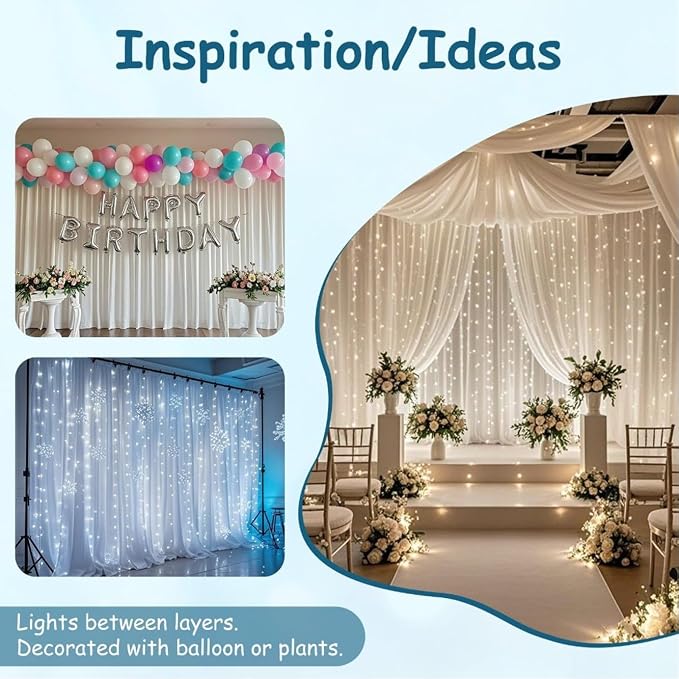 Extra Wide Two Layers One Piece Trade Show Booth Backdrop, White, 20x10ft | Chiffon Tulle & Polyester, Extra Wide Blackout Curtains, Theatrical Backdrops