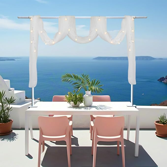 Beyeutao Table Rod Stand with Clamps H16-45’’ L16-87’’ Adjustable Over The Table Rod Stand with White Mesh Curtain Table Arch Balloon Arch Stand for Wedding Birthday Christmas Party