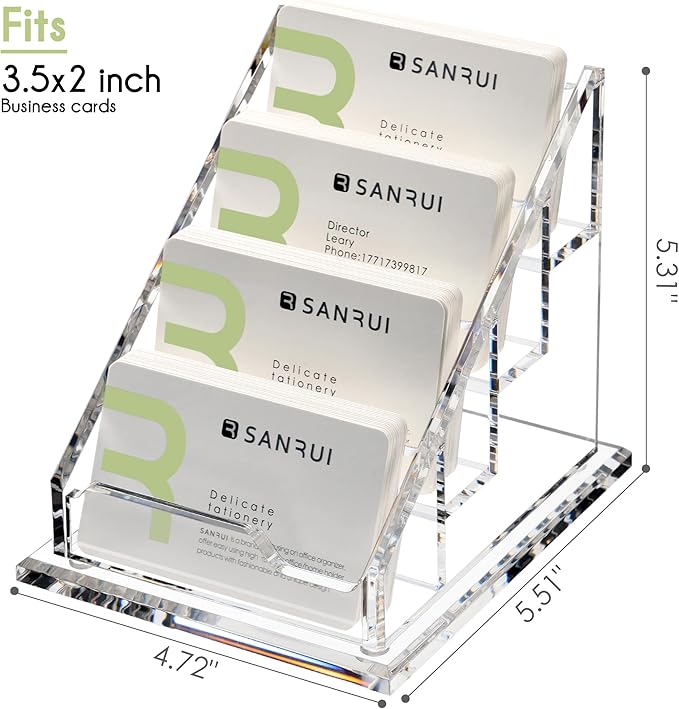 YUXUN Business Card Holder for Desk-4 Tier 4 Slot, Acrylic Business Cards Display Stand, Multiple Business Card Holder for Women Men, Desk Organiser Name Card Holders for Exhibition, Home, Office
