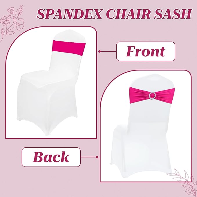VDS - Magenta | Spandex Chair Sashes Bows | 100 PCS | Stretch Elastic Banquet Universal Folding Chair Band Tie with Silver Buckle Slider for Wedding Party Conference Celebration Event Decoration