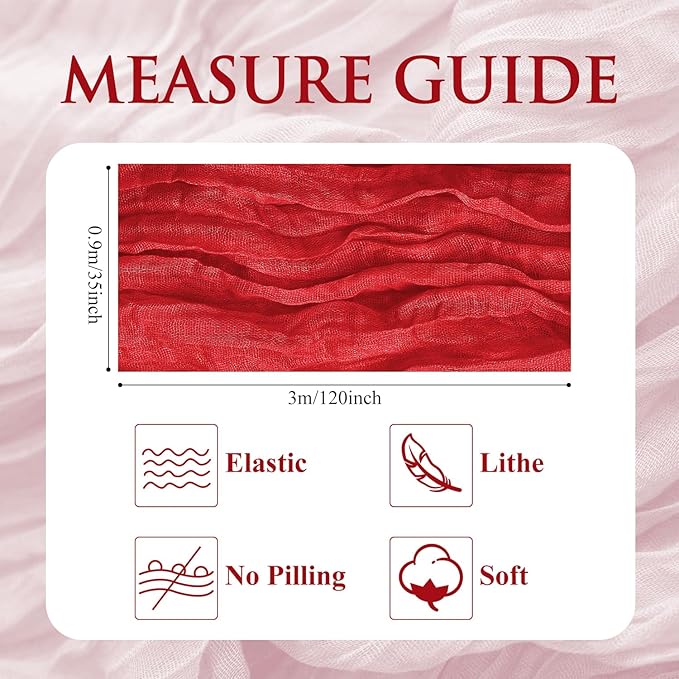 6PCS Table Runner Cheesecloth 10FT Red Boho Gauze Cheese Cloth Rustic Sheer Table Runners for Wedding Birthday Bridal Baby Shower Party Decoration