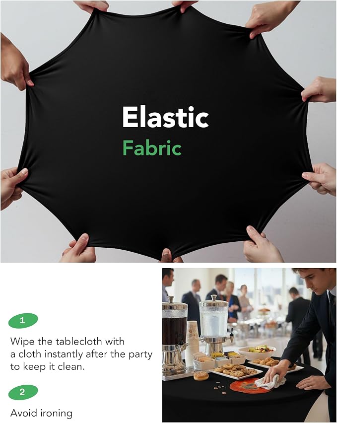 KeyWave Cocktail High Top Table Covers - 24x43 Inch Fitted Spandex Round Cocktail Tablecloth for Bar Height Standing Table Cloths Reusable, for Party Bistro Wedding Event Decorations, Black, 8 Pack