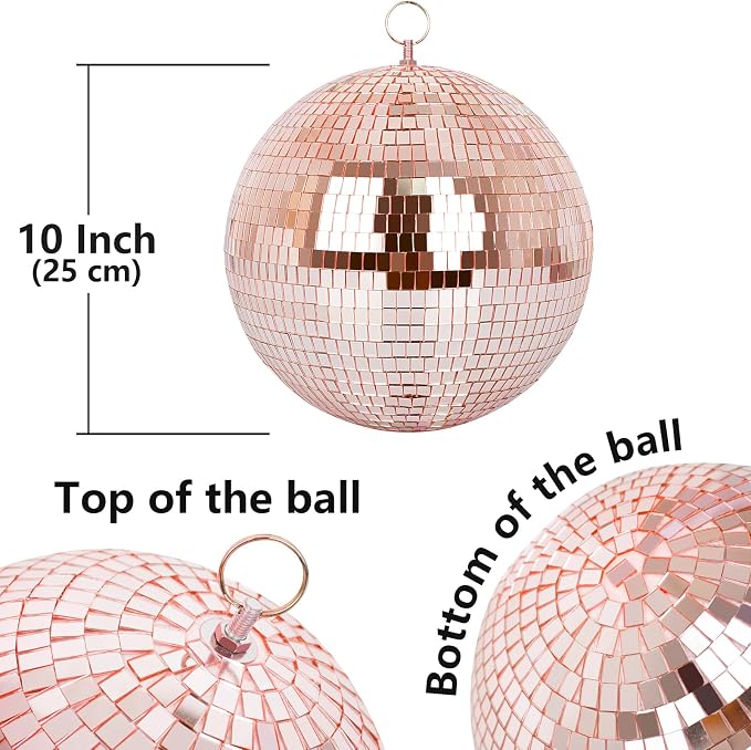 Mirror Ball, MUZTOP 10 Inch Disco Ball with Hanging Ring, Light Mirror Ball for Disco Parties DJ Stage Wedding Christmas Home Decor, Rose Gold