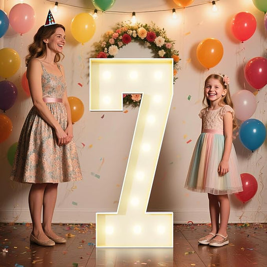 4FT Marquee Numbers 7 Sign,Large Light Up Numbers Party Decoration - Hook and Loop Fastener,No Tools Easy Setup, Corrugated Plastic for Birthdays Weddings Baby Anniversaries(Numbers 7)