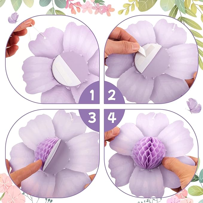 Paper Jazz 9PCS Paper Flowers Party Decorations,Pastel Honeycomb Butterfly Party Decoration,Fairy Birthday Party Decoration for Garden Tea Party Floral Baby Shower.